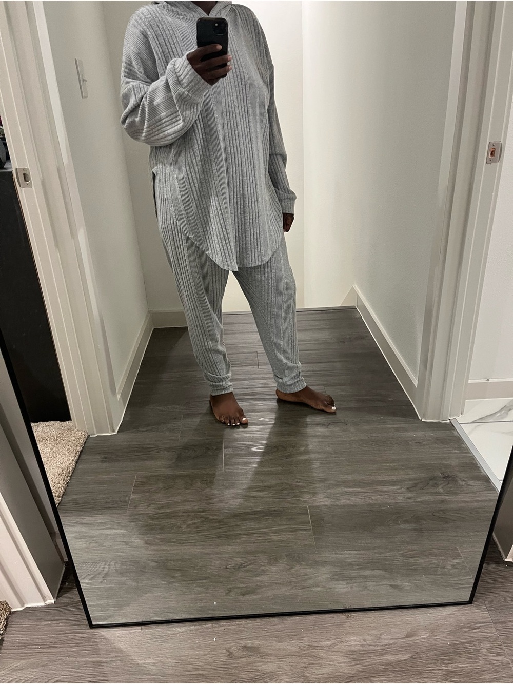 Cozy Ribbed Loungewear Set - Light Gray